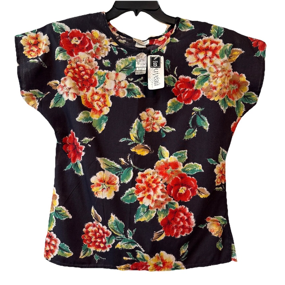 NOUVEAU Vintage Women's Top Size Small Floral Short Sleeve‎ Grandmacore NWT